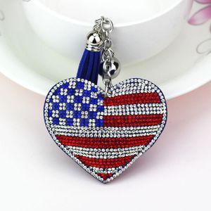 Cristal Velours Diamant Ensemble Pêche Amour Coeur Porte-clés Mode Gland Sacs Porte-clés Pendentif Drapeau International Porte-clés Bijoux Suspendus