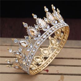 Crystal Vintage Queen King Tiaras y coronas Hombres / Mujeres Pageant Prom Diadema Adornos Accesorios de joyas para el cabello de boda Y1130