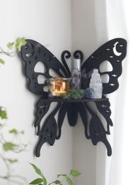 Étagère murale en cristal en bois papillon Lotus Moth support en pierre de cristal suspendu présentoir mural Boho décoration de la maison décor de salle 240113