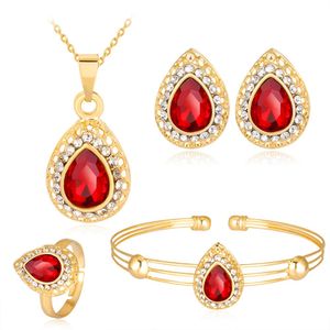 Crystal Water Drop Hanger Kettingen Oor Stud Sieraden Sets Elegante Armband Ring Set voor Dames Bruiloft Engagement Sieraden