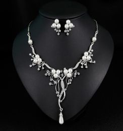 Crystal Waterdrop Pearl Earring Collar Sets Nupcial Bridesmaid Wedding Jewelry Set Para Niñas Mujeres Prom Party Joyas Accessori6475023