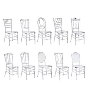 Silla de acrílico de boda de cristal, sillas de PC para decoración de banquetes de hotel y eventos al aire libre