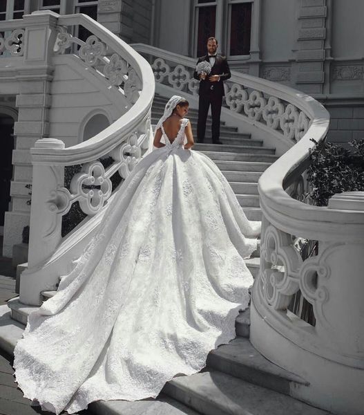 Robes de mariée en cristal paillettes robes de bal de mariée col carré gonflé dentelle Appliques robes de mariée Petites grande taille sur mesure