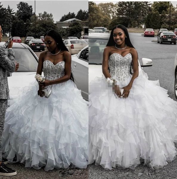 Robes de mariée en cristal blanche 2019 Chérie perlée