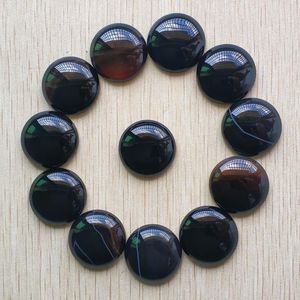 Crystal Groothandel 20 stks/Lot Fashion Natural Black Onyx Round Cabochon kralen 25 mm voor sieradenaccessoires die gratis verzending maken