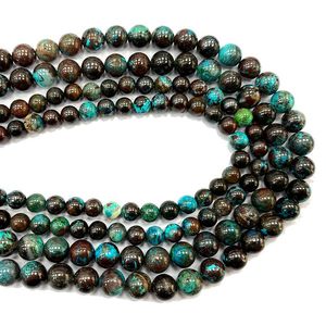 Venta al por mayor de cuentas de piedras preciosas naturales redondas de crisocola marrón y azul para fabricación de joyería DIY para mujer, pulsera, collar, dijes de 6/8MM 15''