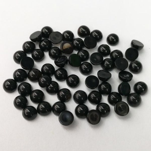 Cristal en gros de mode perles de pierre d'onyx noir charme 4mm perles de cabochon de cabine ronde pour bijoux accessoires de bague sans trou 50 pièces/lot