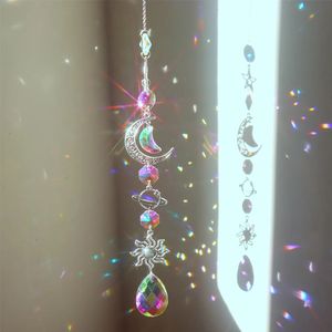 Crystal Wind Chime Moon Sun Catcher Diamond Prisms Pendant Dream Catcher Rainbow Chaser Hanging Drop Home Garden Decor Windchime 240430