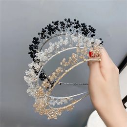 Diadema de cristal con perlas y diamantes de imitación, diademas barrocas, accesorios para el cabello para mujer, tocado hecho a mano, Tiara nupcial