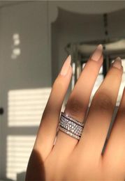 Crystal Woman Jewelry vecalon Starlight Promise Ring 100925 sterling zilver vijf oogverblindende lagen Diamond cz Engagement Wedding Ba6869206