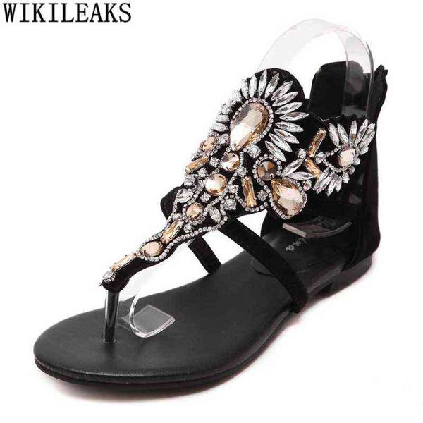 Sandalias de mujer de cristal 2022, zapatos planos de verano para mujer, Zapatos bohemios de marca de lujo para mujer, Zapatos de novia para boda 220513