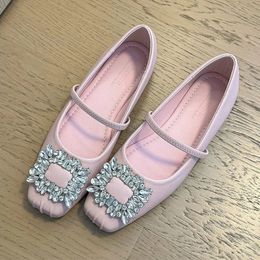 Crystal Women Flats Mary Jane Chaussures Luxury Lolita Robe Sandales 2024 Fashion Shoe Shoes Salle Toe Summer Zapatos 240426