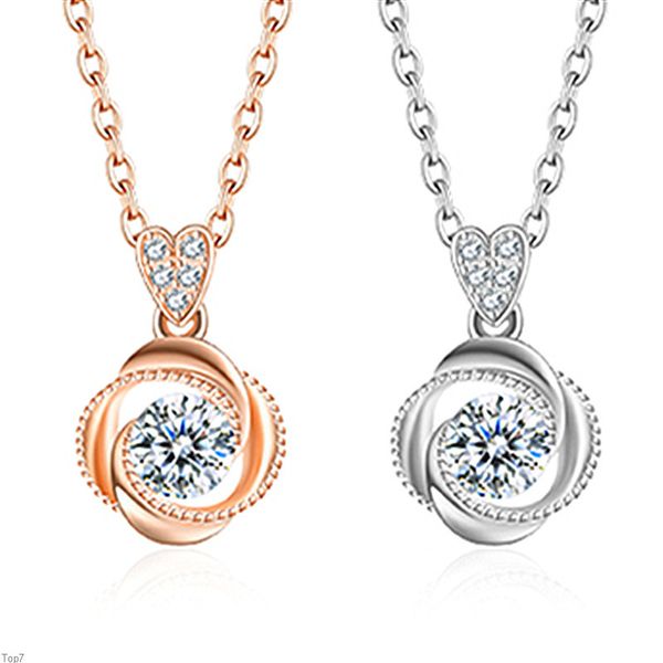 Collares de cristal para mujer colgante en forma de corazón cadena de clavícula de hierba de amor con incrustaciones de circonio chapado en oro y plata