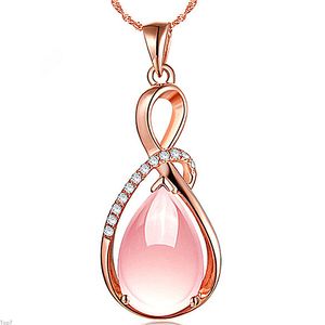 Colliers en cristal pour femmes, pendentif en pierre naturelle ronde rose, ton doux, clavicule plaqué or et argent