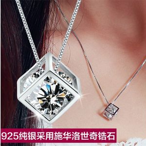 Crystal Womens Kettingen Hanger Wit Koperplated Platinum Love Cube Vrouwelijke Vierkante Liefde Zilveren Sieraden Goud