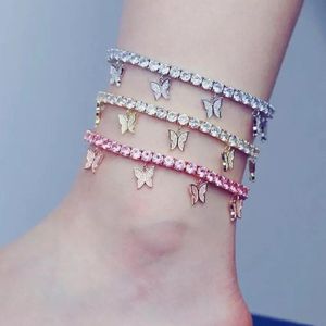 Bracelet de cheville en cristal et Zircon pour femmes, initiales papillon, Alphabet, chaîne de pied, Bracelets de jambe de plage, bijoux Boho