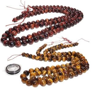 Cristales Beads Bulk Mayor al por mayor Ojos de tigre Feed para joyas de pulseras Collares que se fabrica con cordón de cristal Rojo amarillo