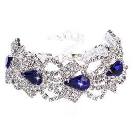 Cristaux de mariée poignet Corsage 2017 Bling Bling Bracelets de mariée avec strass bleu noir argent manchettes de mariée 2441358