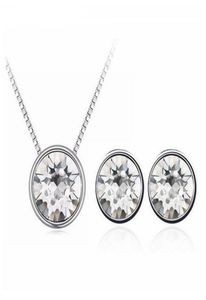 Kristallen van Rovski Round Hanghangende ketting Stud -oorbellen ingesteld voor dames 2018 sieraden set Mother's Gift9087136