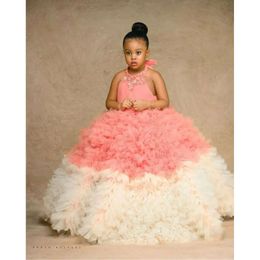 Kristallen meisje bloem luxueus 2021 jurken baljurk lagen tule lilttle kinderen verjaardag optocht brullende jurken zj676 s