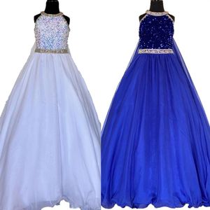 Cristaux Fille Pageant Dress 2023 avec Cape Ballgown AB Pierre Blanc Mousseline De Soie Petit Enfant Anniversaire Robe De Soirée Formelle Toddler Teen Pret220A