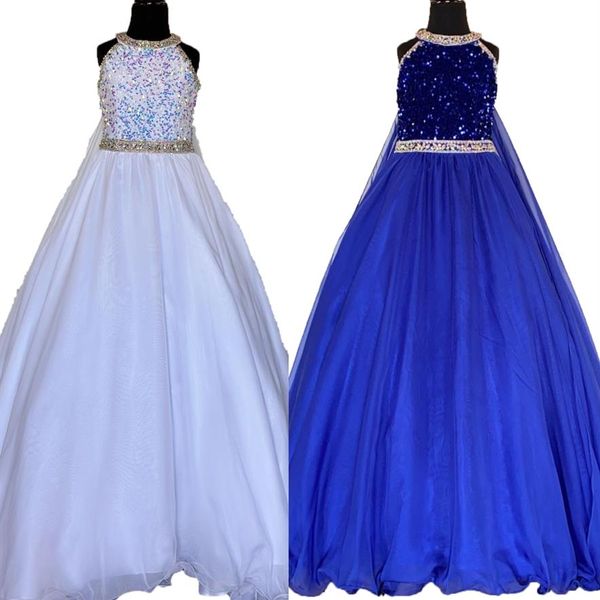 Cristaux Fille Pageant Dress 2023 avec Cape Ballgown AB Pierre Blanc Mousseline De Soie Petit Enfant Anniversaire Robe De Soirée Formelle Toddler Teen Pret280j