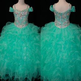 Kristallen Mint Groene Bloem Meisjes Jurken Lange Meisje Pageant Peuter Kinderen Voor Meisje Baby Goedkope Glitz Communie Prom B335l