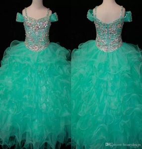 Cristales Verde menta Vestidos para niñas de flores Largo Little Girl039s Pageant Niños pequeños para niña Infantil Glitz Comunión Baile de graduación Go5904489