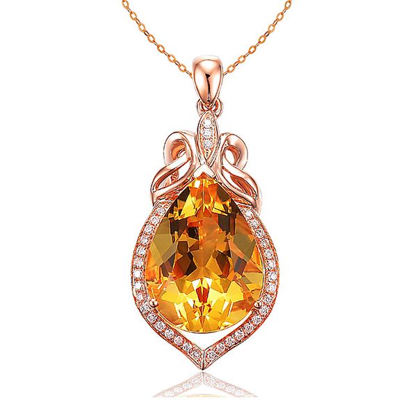 Colliers de cristaux en or 18 carats, bijoux avec pendentif ovale en Citrine et Zircon pour femmes, cadeaux de promesse de fête de mariage