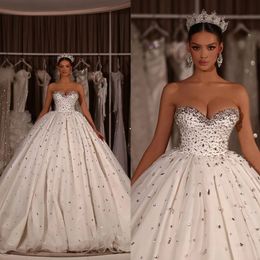 Kristallen Steentjes Bal Sparkly Jurk Trouwjurken Dubai Saoedi-Arabisch Lieverd Grote maten Bruidsjurken Formeel Kerk Gezwollen Tule Prinses Vestidos CL3013 s