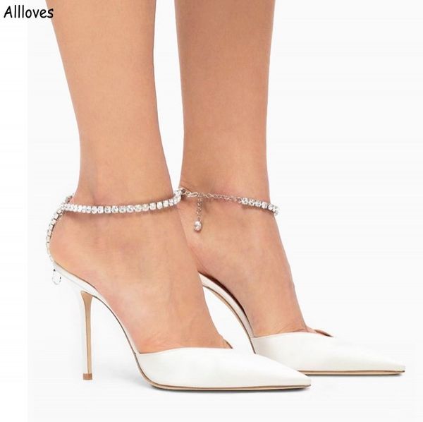 Crystals Chaussures de mariage scintillantes pour les mariées 2023 Designer Point Toe Ladies Pumps Sexy High Heel Femme Prom Party Chaussures Sandales CL1846