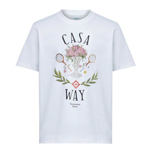 Csablanca 23SS casa way camiseta raqueta de tenis ramo carta estampado camisetas casual cuello redondo hombres y mujeres camiseta de manga corta