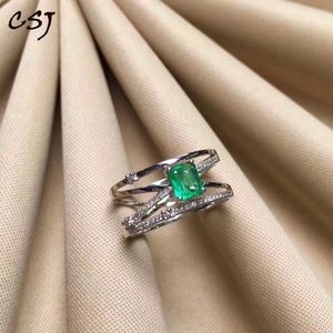 CSJ Naturel Vert Émeraude Anneau 925 Sterling Argent 4 * 6mm Pierre Précieuse Mai Birthstone Bijoux Cadeau pour Les Femmes CJ191210