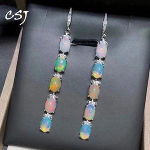 CSJ Real Natural Opal Dangle oorbellen 925 Sterling Silver Ethiopië Black Gemstone 68mm sieraden voor vrouwen feestcadeau 240410