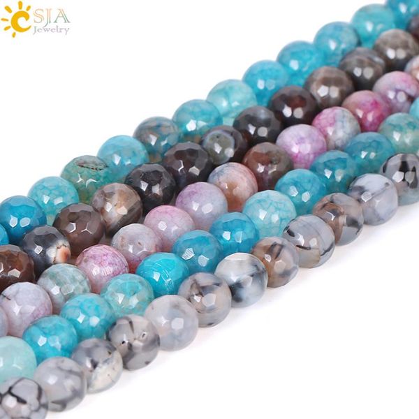 CSJA 10mm Pierre Naturelle Perles En Vrac Coloré Rond À Facettes Dragon Vein Agates pour Bracelet Bijoux Bricolage Faire Creative Gift Wholes225c