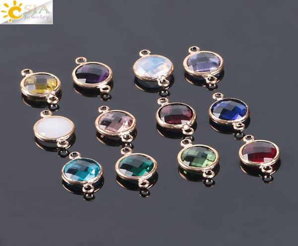 CSJA, 10 Uds., pulsera de tobillo de cristal redonda brillante, cuentas sueltas, conector de doble orificio para collares femeninos, pendientes, fabricación de joyas 3305115