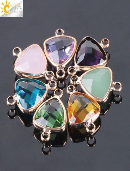 CSJA 13mm perles de verre de couleur mélangée Triangle Double boucles connecteur à facettes perle en vrac pour bricolage colliers Bracelets boucles d'oreilles bijoux 7033532