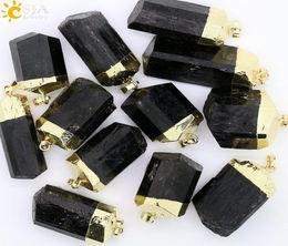 CSJA, 1 pieza, gemas de mineral de turmalina negra Natural, superficie cruda, piedra curativa, colgante de cuentas de Reiki, colgantes de chakra de energía Nunatak para hombres W8460515