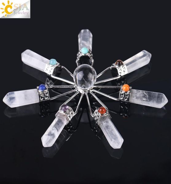 CSJA Generador de energía de 7 puntos de curación Cuarzo rosa blanco Amatista Obsidiana Piedra natural Reiki Bola de cristal Péndulo Chakra Cuenta Je4757260