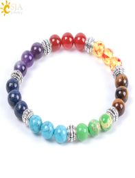 CSJA Gloednieuwe 7 Chakra's Armbanden Natuurlijke Chakra Healing Point Edelsteen Kralen Keizer Turquoise Agaat Amber Zilveren Bedels Jewelry2595974