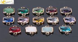 CSJA CARACE 10pcs Bohemian Square Crystal Glass Beads Gold Double Rings Colgante para collar de collar Conector Joyería FI4373685