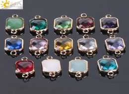 CSJA barato 10 Uds cuentas de cristal cuadradas bohemias anillos dobles de oro colgante para collar pulseras con dijes conector joyería Fi4355431