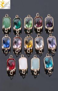 Csja pas cher 10pcs Bohemian Square Crystal Glass Beads Gold Double Rings Pendant pour collier Collier Bracelets Bijoux Connecteur FI5584312
