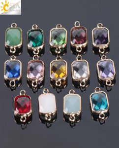 Csja pas cher 10pcs Bohemian Square Crystal Glass Beads Gold Double Rings Pendant pour Collier Charme bracelets Bijoux Connecteur FI6032699