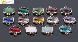 CSJA goedkoop 10 stcs Boheemse vierkante kristalglas kralen Goud dubbele ringen hanger voor kettingbuien armbanden connector sieraden fi4373685
