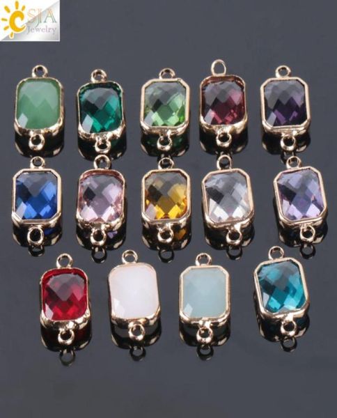 Csja pas cher 10pcs Bohemian Square Crystal Glass Beads Gold Double Rings Pendant pour Collier Charme bracelets Bijoux Connecteur FI6032699