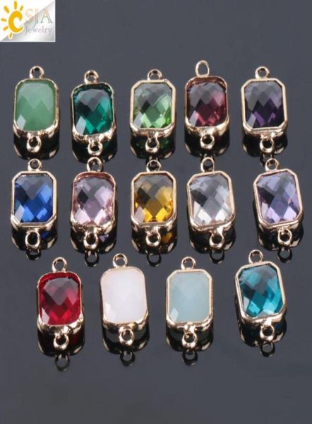 CSJA CARACE 10pcs Bohemian Square Crystal Glass Beads Gold Double Rings Cobrante para collar de collar Conector Joyería FI4502763