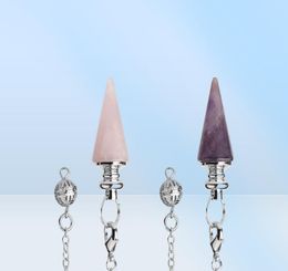 Csja conische slinger natuursteen taps toelopende slinger zilveren kleurenketen kristal hangers voor wichels spirituele reiki genezing juwelier5903325