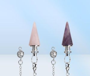 Csja conische slinger natuursteen taps toelopende slinger zilveren kleurketen kristal hangers voor wichelroeiden spirituele reiki genezing juwelier8193974