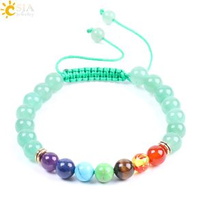 CSJA Vert Aventurine Bracelet 8mm Perles De Pierre Naturelle Colorée Reiki Chakra Yoga Méditation Bracelets Corde Réglable Tressée Lac248A